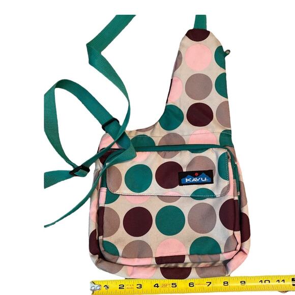 KAVU Polka Dot Green Pink Sling Crossbody Purse Bag - Picture 1 of 7